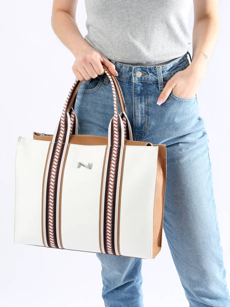 Sac Cabas Nina Canvas Et Cuir Nathan baume Blanc solar NINA vue secondaire 1