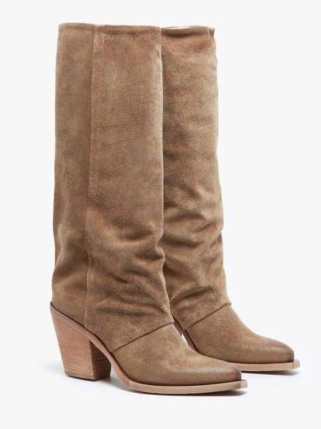 Bottes à Talon Stivali Tubo En Cuir Metisse Beige women Bottes Texan en daim vue secondaire 2