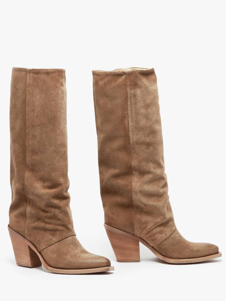 Bottes à Talon Stivali Tubo En Cuir Metisse Beige women Bottes Texan en daim vue secondaire 4