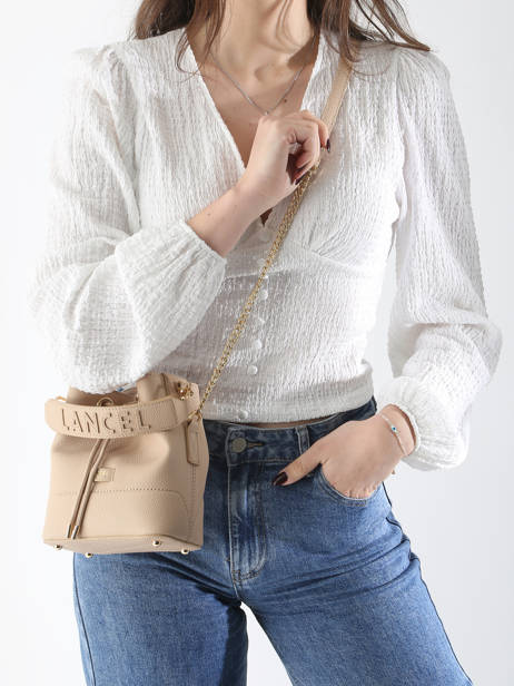 Leather Ninon Mini Bucket Bag Lancel Beige ninon A11466 other view 1