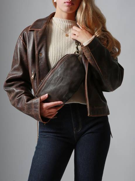 Sac Banane Cow Cuir Basilic pepper Marron cow BCOW55 vue secondaire 1